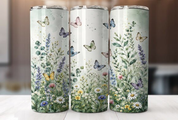 Download Wildflower Butterfly Tumbler Wrap PNG - Butterfly tumbler Collection