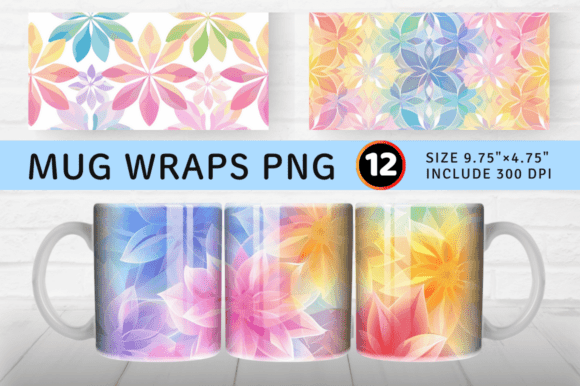 Download Rainbow Pastel Flower Mug Wrap Sublimati - Premium Bundle