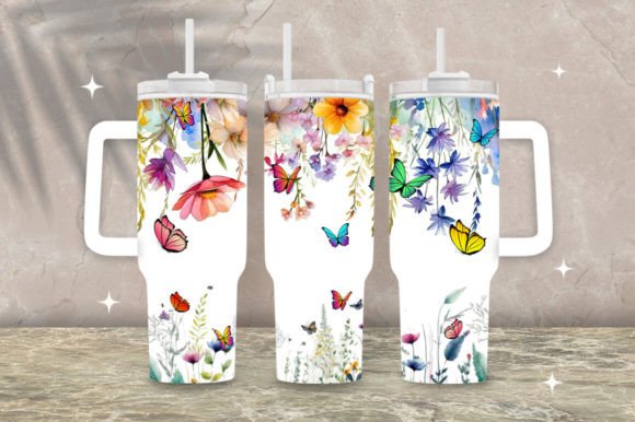 Download 40oz Floral Butterfly Tumbler Wrap Png - Butterfly tumbler Collection