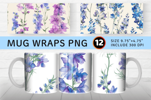 Download Watercolor Larkspur Flower Mug Wrap Subl - Premium Resources