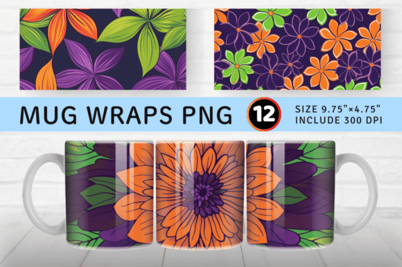 Download Purple Orange &amp; Green Flower Mug Wrap Su - Premium Bundle