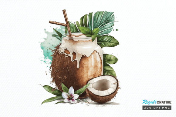 Download Watercolor Coconut Drink Clipart Png - Watercolor coconut Collection