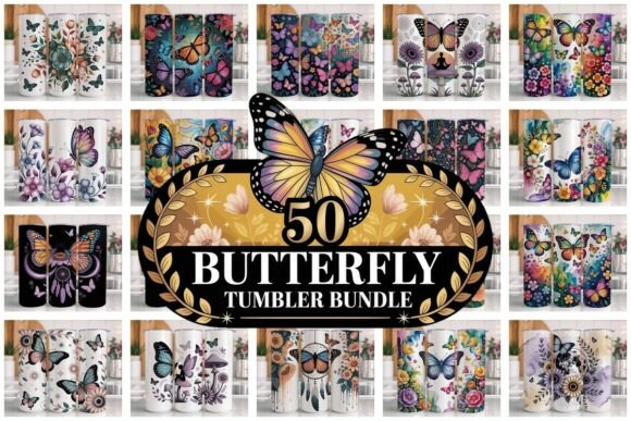 Download 50 Butterfly Tumbler Wrap Bundle PNG Sub - Butterfly tumbler Collection