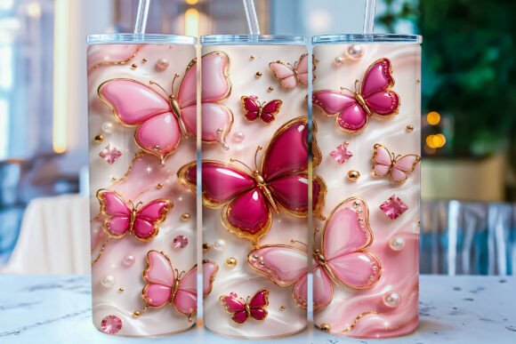 Download 3D Inflated Pink Butterfly Tumbler Wrap - Butterfly tumbler Collection