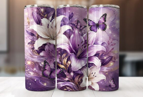 Download Purple Floral Butterfly Tumbler Wrap PNG - Butterfly tumbler Collection