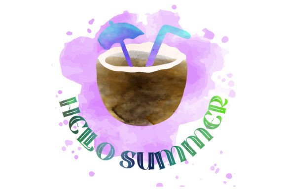 Download Watercolor Coconut Hello Summer - Watercolor coconut Collection