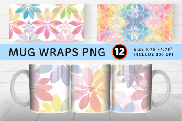 Download Rainbow Pastel Flower Mug Wrap Sublimati - Premium Resources